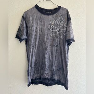 Affliction Mens Gray Graphic T-Shirt Live Fast Cross Scull Grunge Punk Rock Sz L